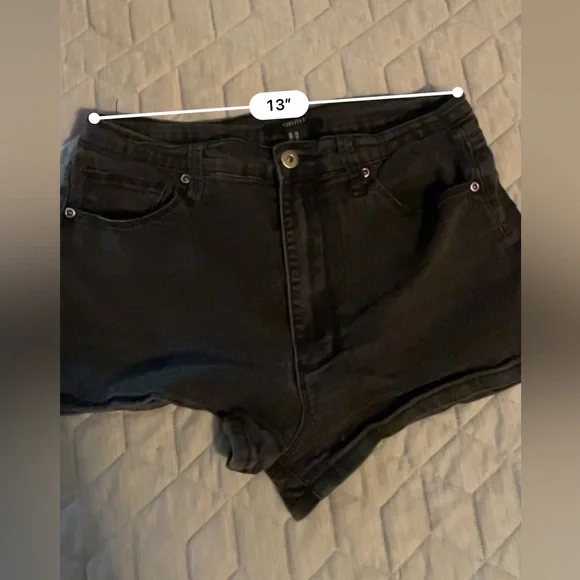 Forever 21 Mini Shorts Black size 29 hem denim stretchy zip fly button pockets - Picture 6 of 8